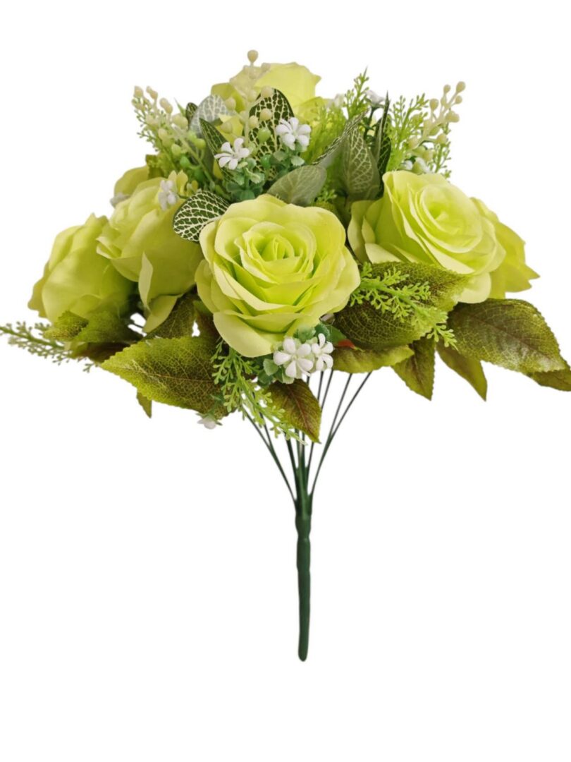 10 Heads Artificial Rose Bunch Lime Green (More Than 12 = £3.50 each)
