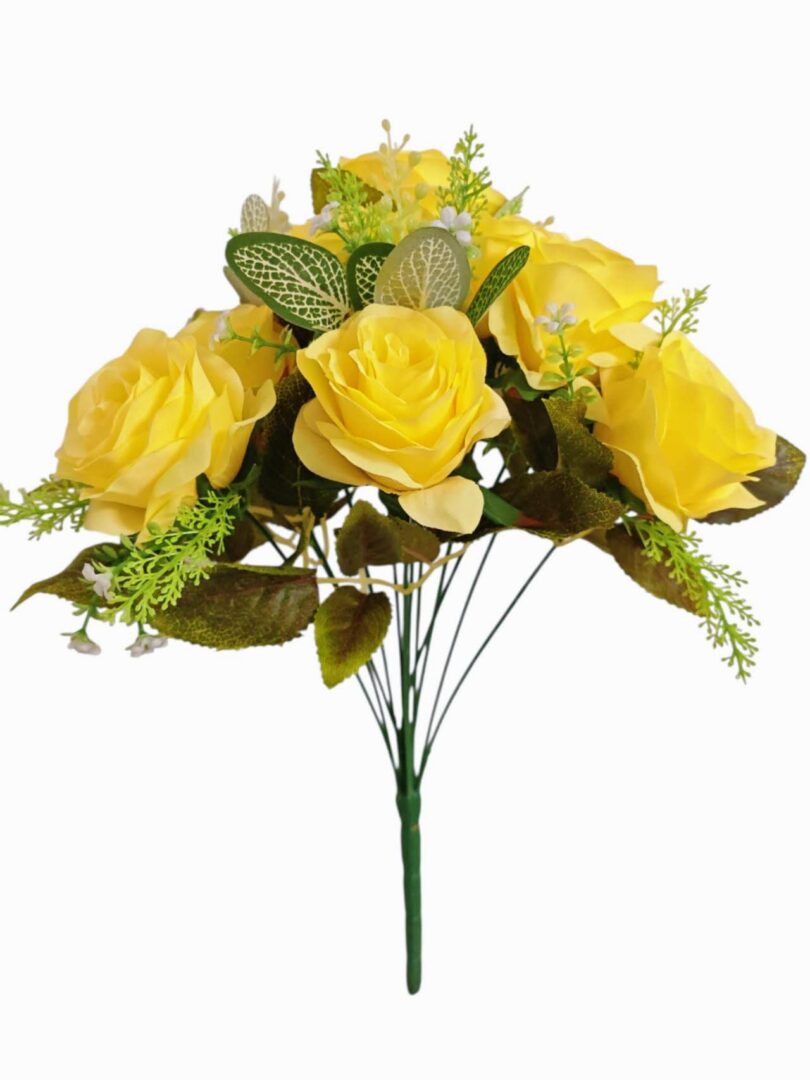 10 Heads Artificial Rose Bunch Yellow (More Than 12 = £3.50 each)