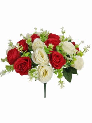46cm 18Heads Rose Bush Red & Cream (More than 12pcs=£2.75 each)