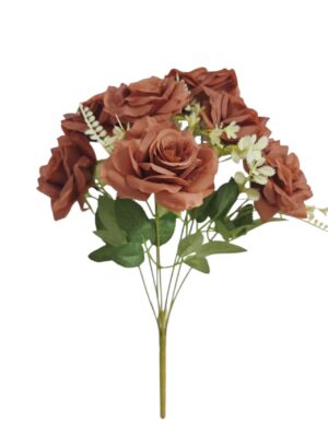 42cm Open Rose Bush with Foliage Coffee (More than 12pcs=£1.75 each)