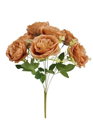 42cm Open Rose Bush with Foliage Caramel (More than 12pcs=£1.75 each)