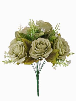 10 Head Artificial Rose Bunch Sage Green (More Than 12 = £3.50 each)