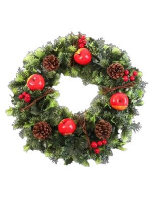 18inch Large Plastic Holly Wreath with Apple & Cone
