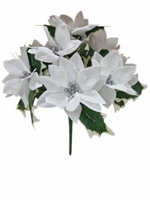 9 Heads Velvet Poinsattia Bush White（More Than 12 = £1.30 each)