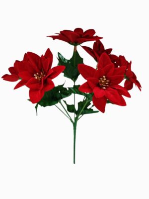 Small Velvet Poinsettia Bush Assorted Red  (24 Bunches / pack) 24 x 75p or 144 x 65p