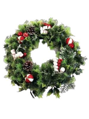 18inch Large Plastic Holly Wreath with Candy Cane (More than 6pcs=£6.50 each）