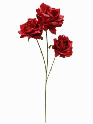 3 Heads Embossed Rose Spray Red (24pcs or more = £0.85 each)